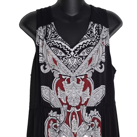 Soma Maxi Dress Size XL Black Printed Cutout W/Pockets Summer Vacation Party - Picture 2 of 6